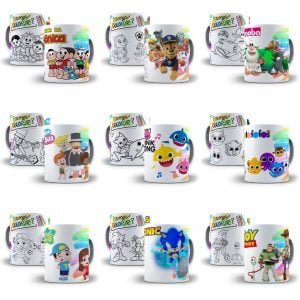 10 Artes Caneca Personagens Para Colorir Sublimação Em Corel
