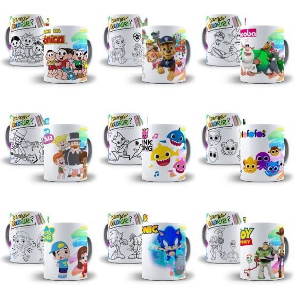 10 Artes Caneca Personagens Para Colorir Sublimação Em Corel