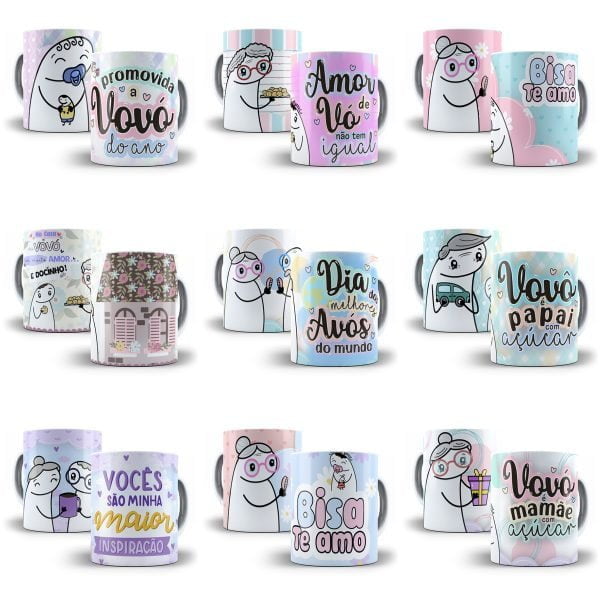 12 Artes Caneca Flork Avós Sublimação Editável Em Corel Draw