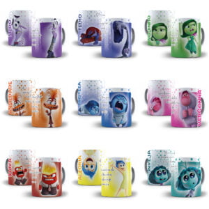 12 Estampas Caneca Divertida Mente Alegria Inveja Vergonha