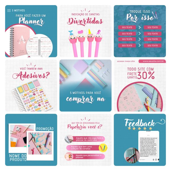 Pack Canva Papelaria 30 Modelos Editáveis+ Bônus