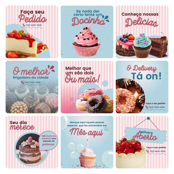Pack Canva Confeitaria 30 Modelos Editáveis+ Bônus