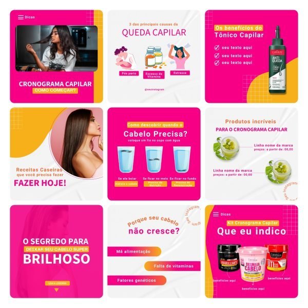 Pack Canva Consultora Capilar Cabelo 30 Modelos Editáveis+ Bônus - Imagem 3
