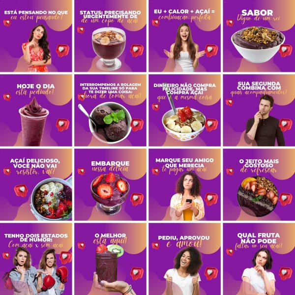 Pack Canva Açaí 200 Modelos Editáveis+ Legendas