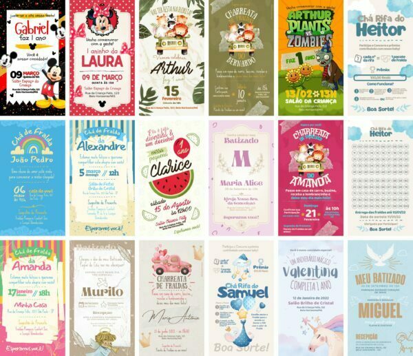 Pack Canva Convites Infantis 30 Templates Editáveis