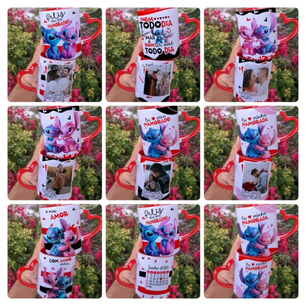 17 Estampas Editáveis de Stitch para Caneca dos Namorados