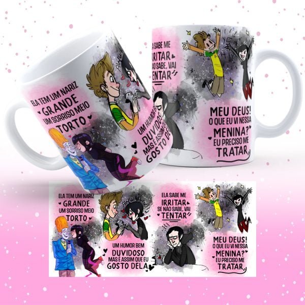 2 Artes Caneca Sorriso Torto Música Namorados Ele e Ela