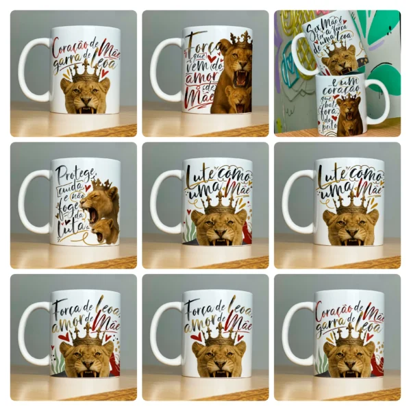 20 Artes JPG para Caneca de Dia das Mães - Mãe Leoa