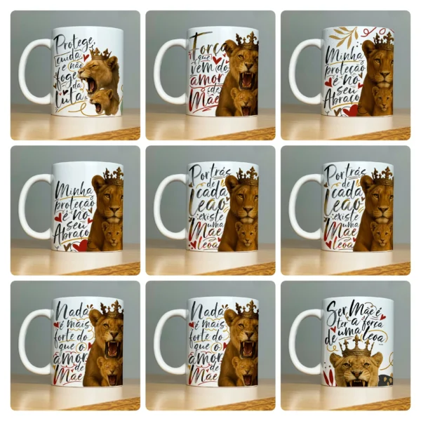 20 Artes JPG para Caneca de Dia das Mães - Mãe Leoa