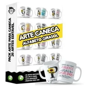26 Artes Para Caneca Alfabeto Girassol Editável Em Corel