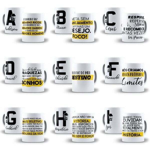 26 Artes Templates Caneca Alfabeto Foco Força Motivação Cdr