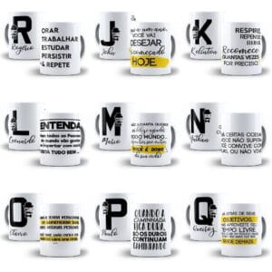 26 Artes Templates Caneca Alfabeto Foco Força Motivação Cdr
