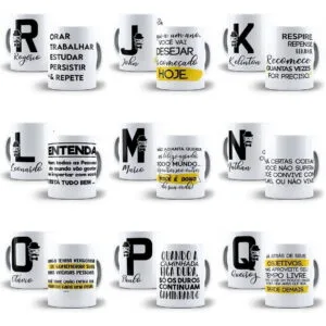 26 Artes Templates Caneca Alfabeto Foco Força Motivação Cdr