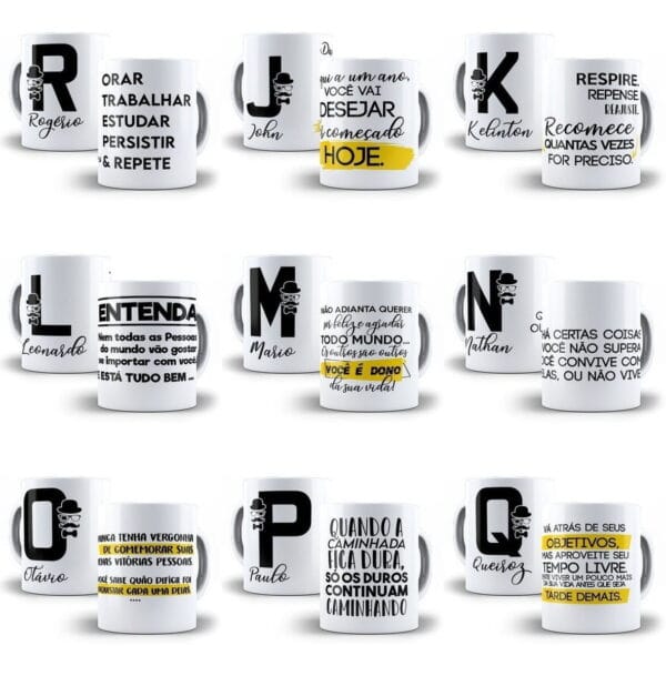 26 Artes Templates Caneca Alfabeto Foco Força Motivação Cdr