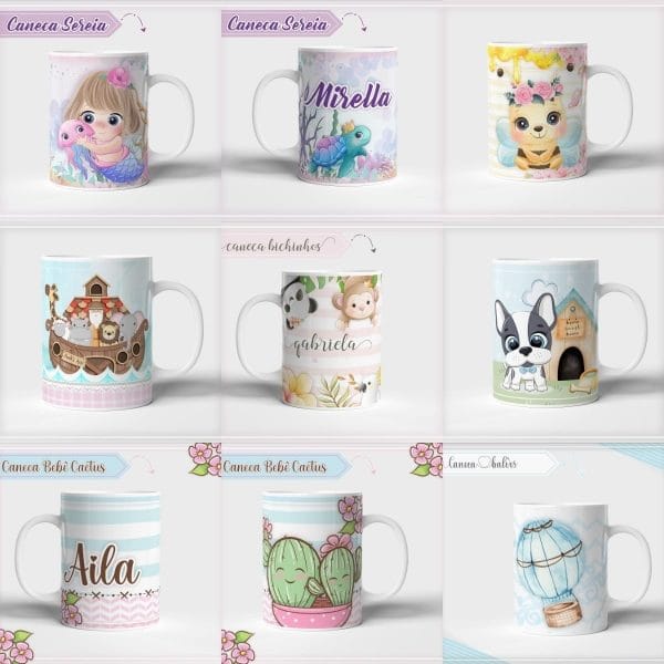49 Artes Caneca Crianças Bebê Editável Em Corel Sublimação