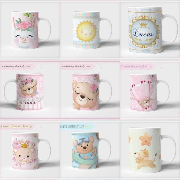 49 Artes Caneca Crianças Bebê Editável Em Corel Sublimação