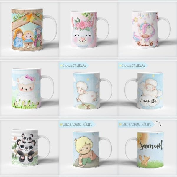 49 Artes Caneca Crianças Bebê Editável Em Corel Sublimação