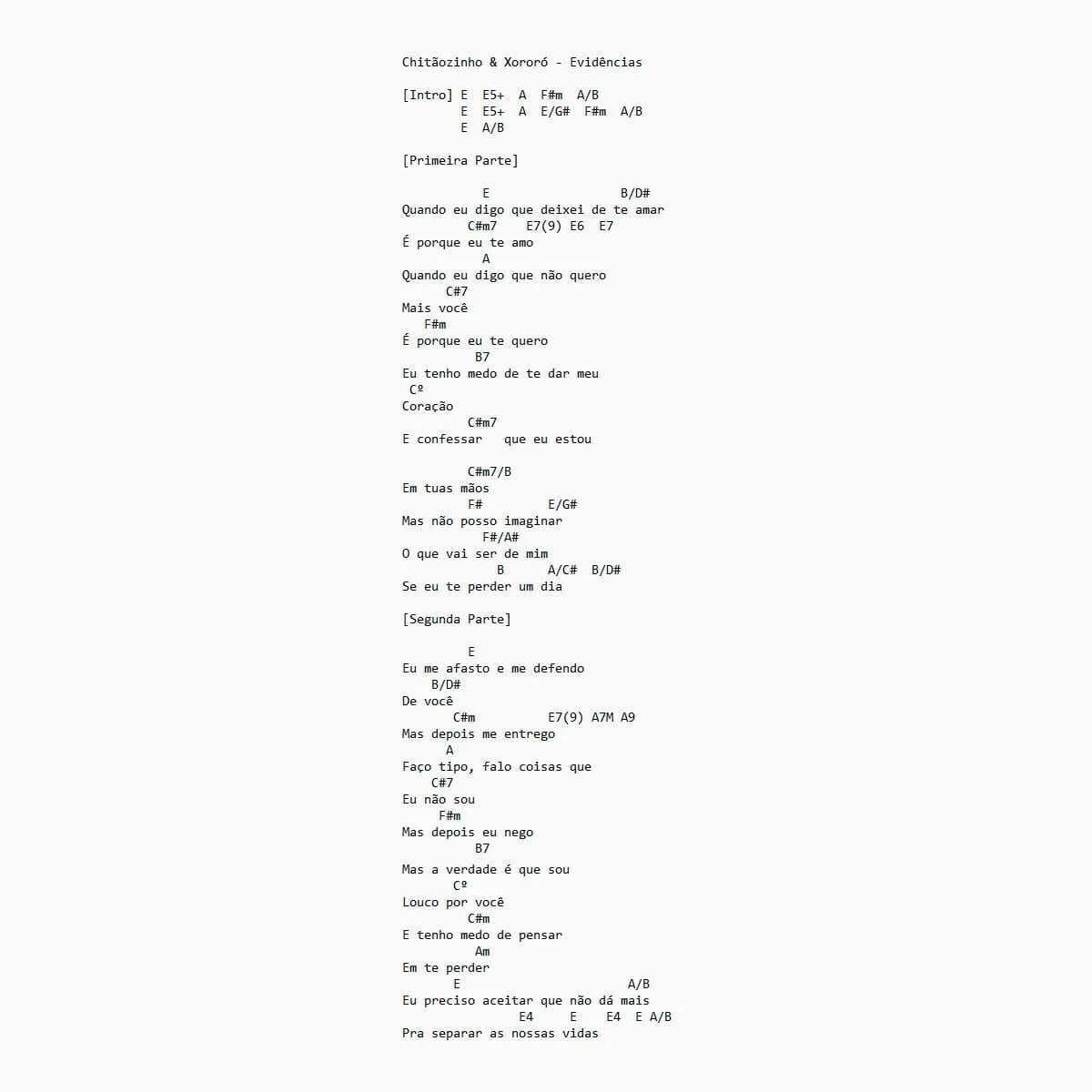 5.000 Cifras Violão Sertanejo Universitário E Raiz 3 Folha de papel branca exibindo letra de música com cifras musicais em preto.