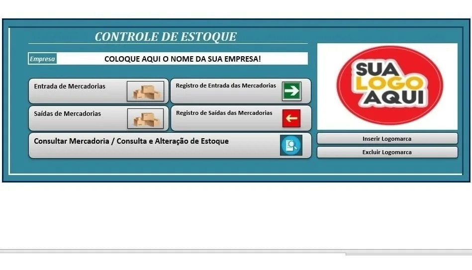 Interface de painel digital para controle de estoque com campos de entrada e saída.