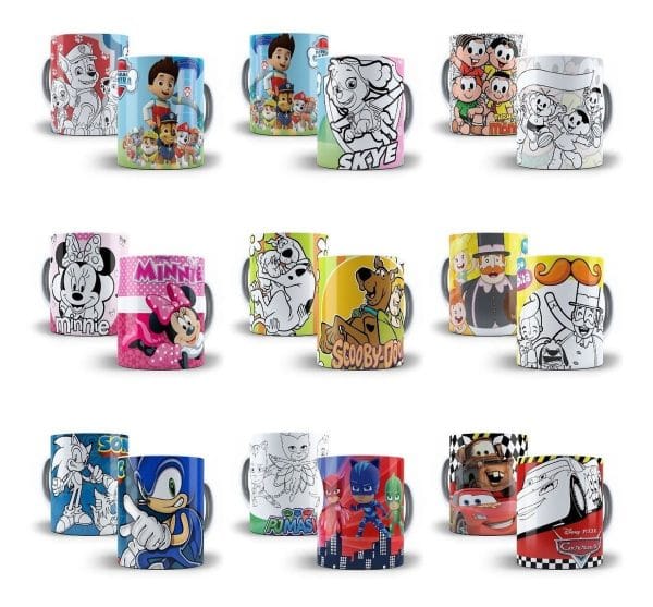 Artes Caneca P Colorir Personagens Desenho Animado Crianças