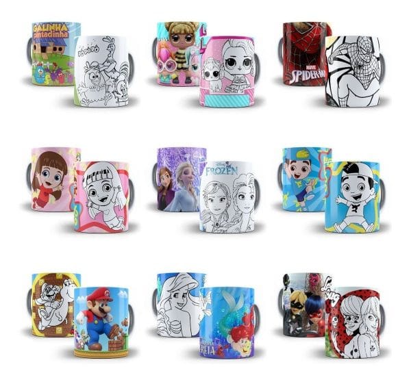 Artes Caneca P Colorir Personagens Desenho Animado Crianças