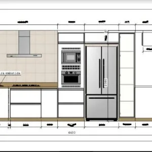 Cozinhas Planejadas + Planos De Corte 35 Projetos 17 Projeto técnico de cozinha planejada com medidas detalhadas e eletrodomésticos embutidos