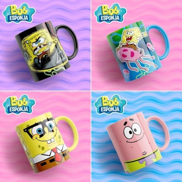 Estampa Caneca Personagem Bob Esponja Crianças Editável Psd