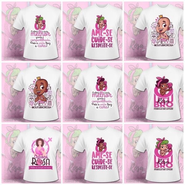 Estampas Caneca Camiseta Outubro Rosa 14 Artes Editáveis Psd