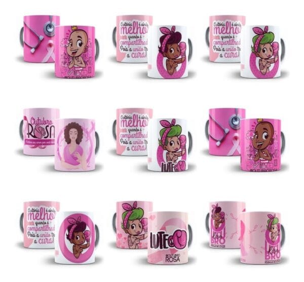 Estampas Caneca Camiseta Outubro Rosa 14 Artes Editáveis Psd