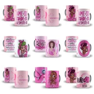 Estampas Caneca Camiseta Outubro Rosa 14 Artes Editáveis Psd