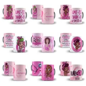 Estampas Caneca Camiseta Outubro Rosa 14 Artes Editáveis Psd
