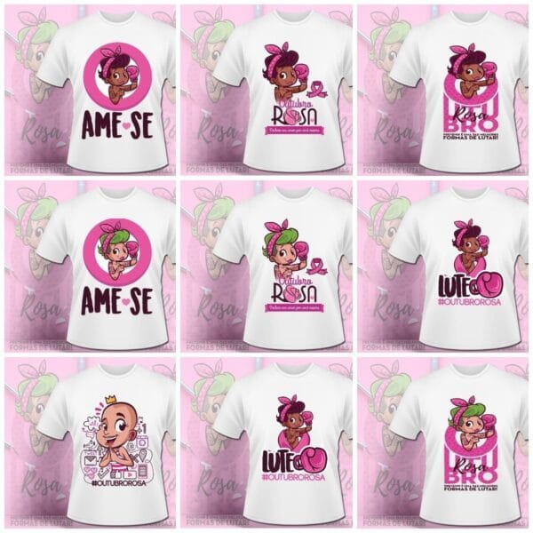 Estampas Caneca Camiseta Outubro Rosa 14 Artes Editáveis Psd