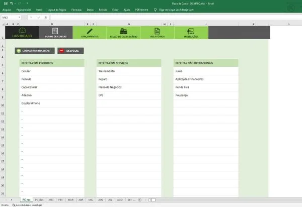 Flanilha Excel Fluxo Caixa Dashboard Receitas Despesas