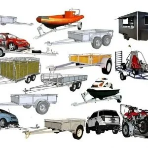 Kit De Projetos Completos Construção Carretinhas+brindes 16 Coleção ilustrada de vários tipos de reboques, veículos, barcos e equipamentos sobre rodas.