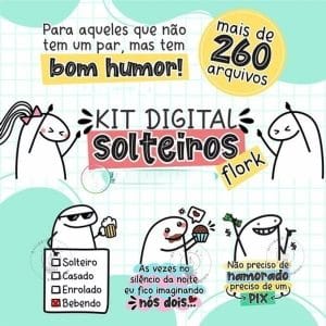 Kit Digital Flork Solteiros Pack Artes Ilustrações Frases