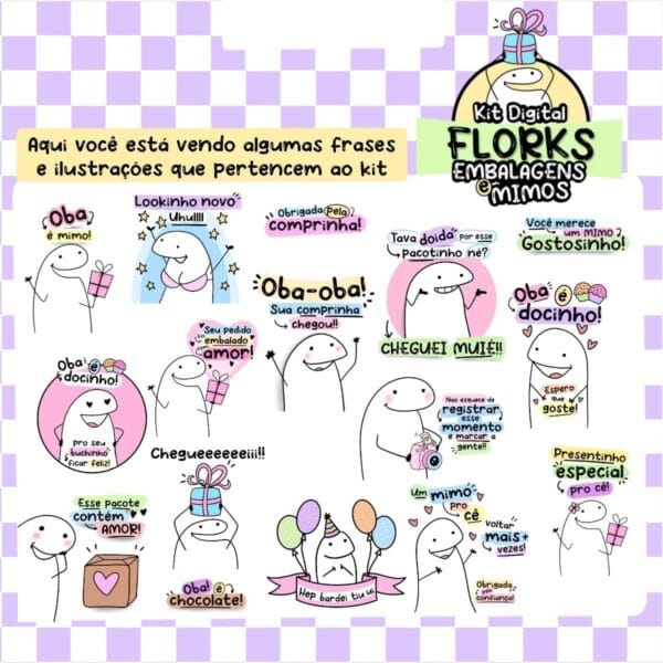 Kit Digital Florks Embalagens E Mimos Ilustrações Meme Caixa