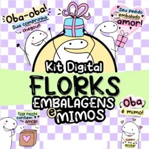 Ilustração digital de personagens caricatos com caixas de presente sobre fundo xadrez lilás.