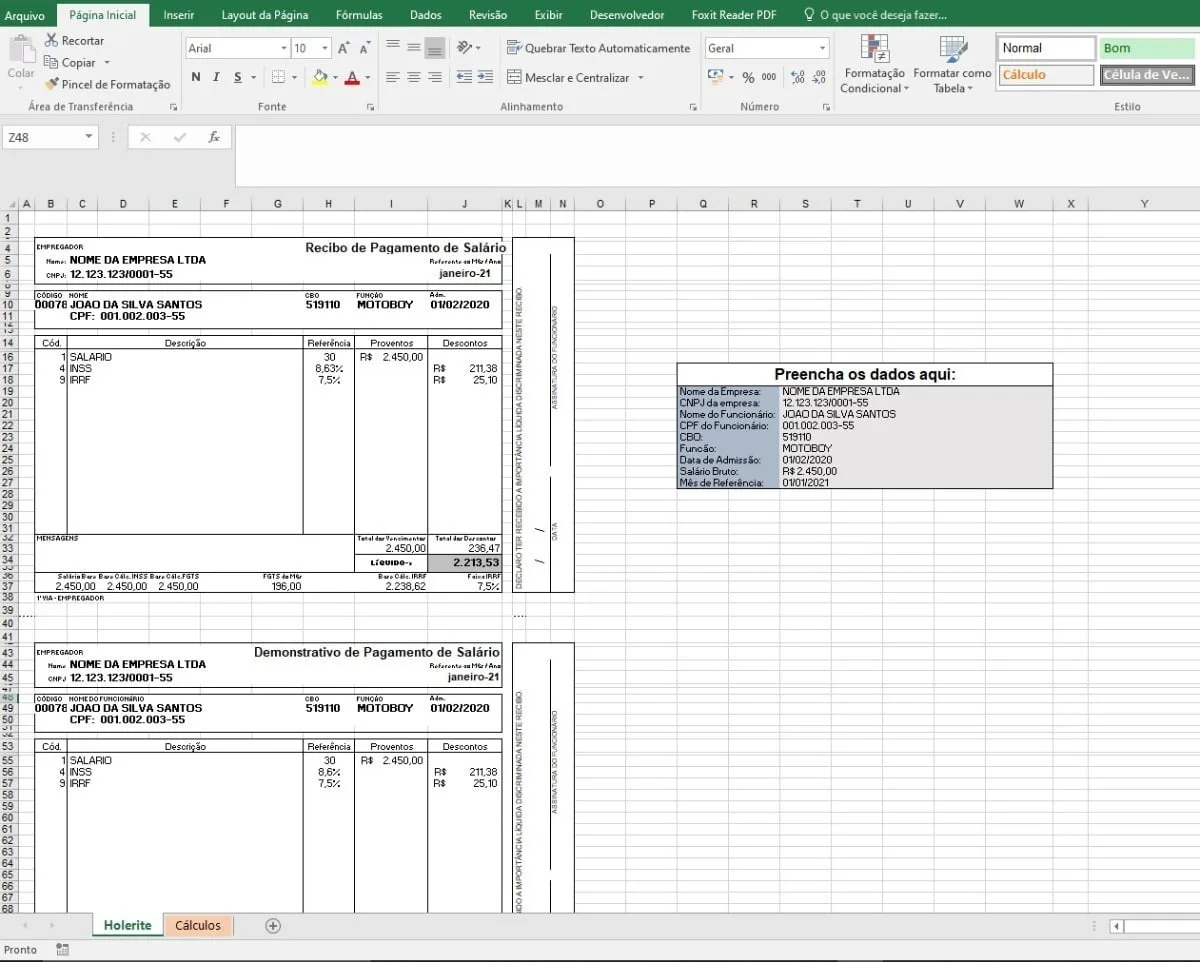 Modelo Contracheque Holerite Tabelas Atualizadas Inss Irrf