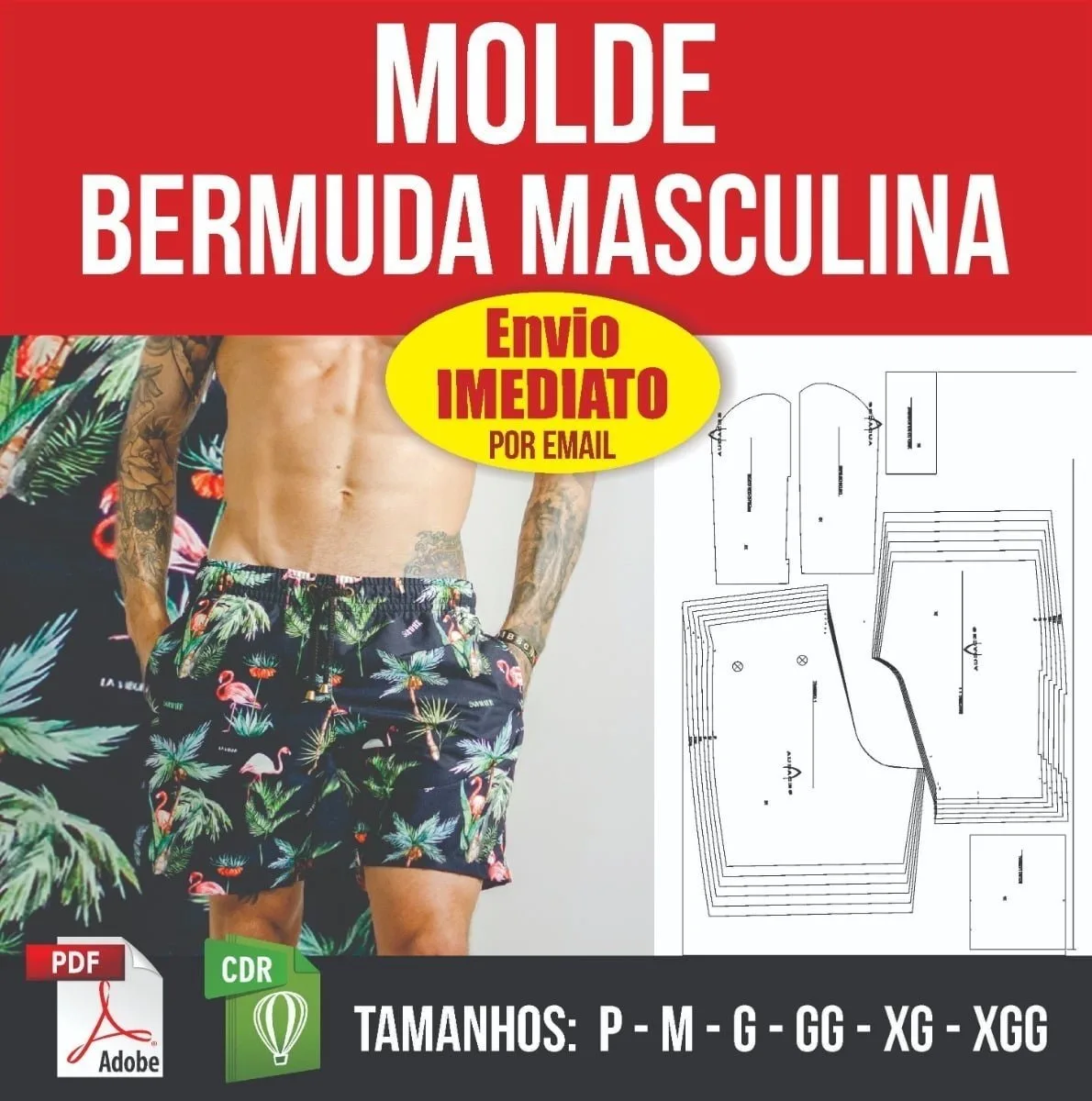 Molde Bermuda Masculina - P Ao Xgg Em Pdf E Corel - Digital 1 Molde Bermuda Masculina - P Ao Xgg Em Pdf E Corel - Digital