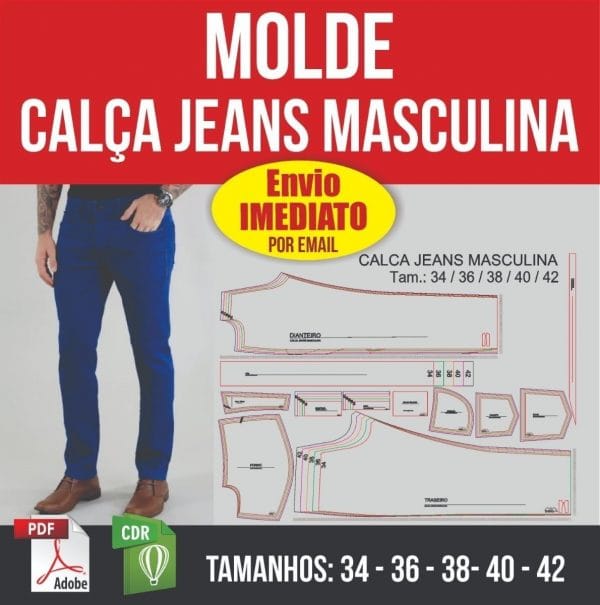Molde Calça Jeans Trad. Masculina - Modelagem Em Pdf E Corel