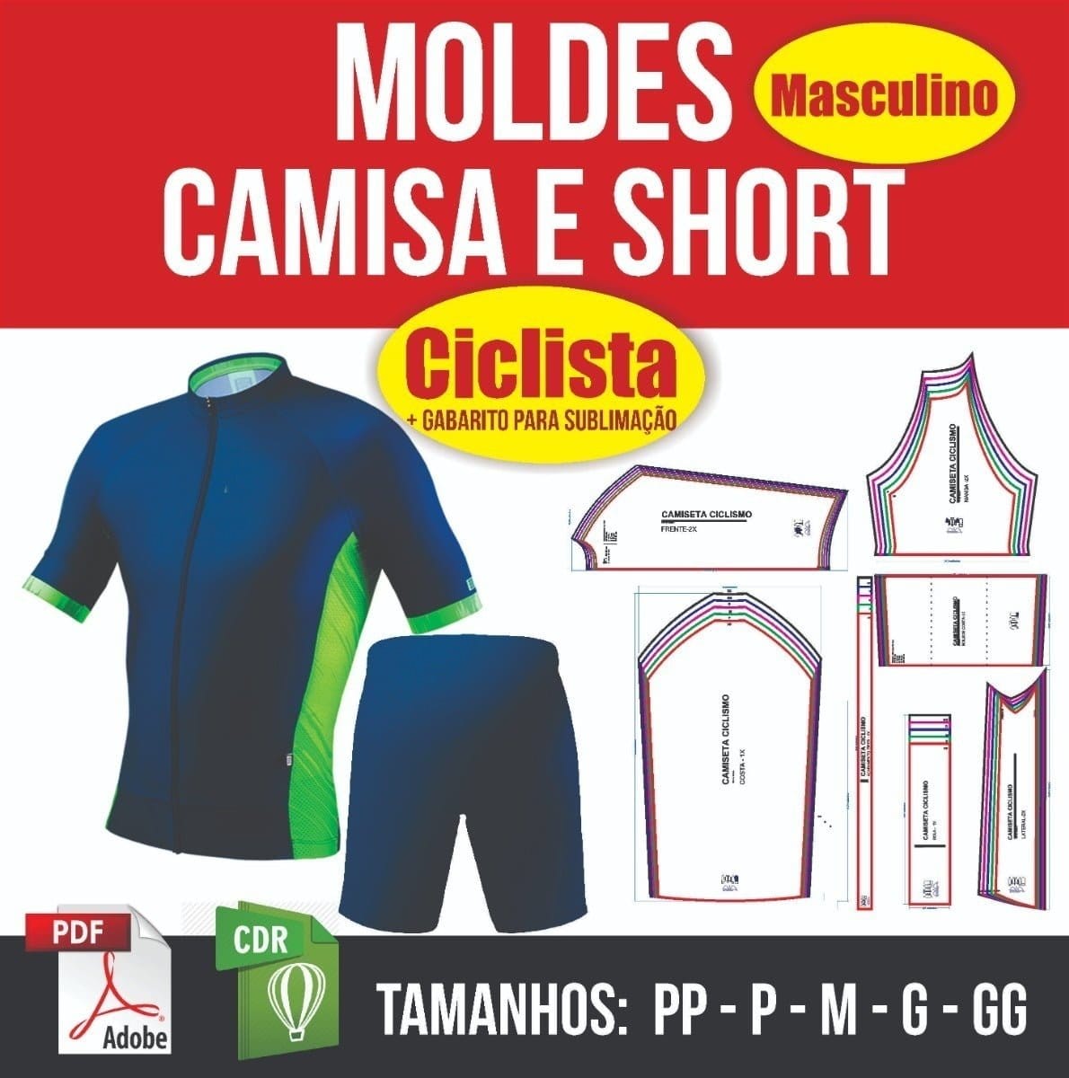 Molde Camisa e Short para Ciclista Ciclismo em PDF e Corel 1 Molde Camisa E Short Para Ciclista Ciclismo *em Pdf E Corel