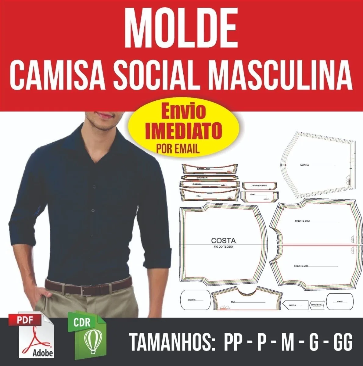 Molde Camisa Social Masculina Manga Longa Modelagem Digital 1 Molde Camisa Social Masculina Manga Longa Modelagem Digital