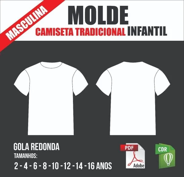 Molde Camiseta Tradicional Masculina, Infantil