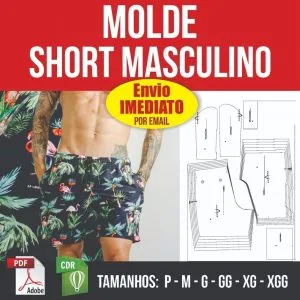 Molde Modelagem Short Masculino Estilo Mauricinho - Digital 10 Molde digital de short masculino com esquema de corte e tamanhos variados disponíveis.