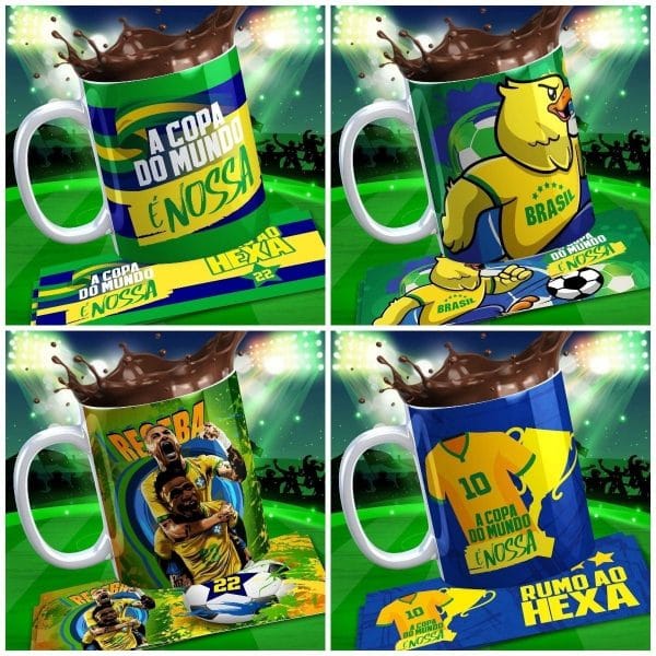 Pack 11 Artes Sublimação Caneca Brasil Copa 2022 Qatar
