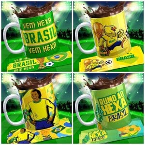 Pack 11 Artes Sublimação Caneca Brasil Copa 2022 Qatar
