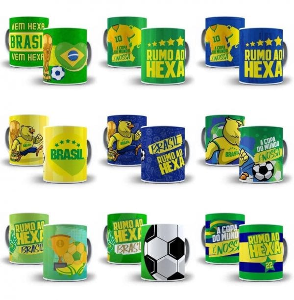 Pack 11 Artes Sublimação Caneca Brasil Copa 2022 Qatar