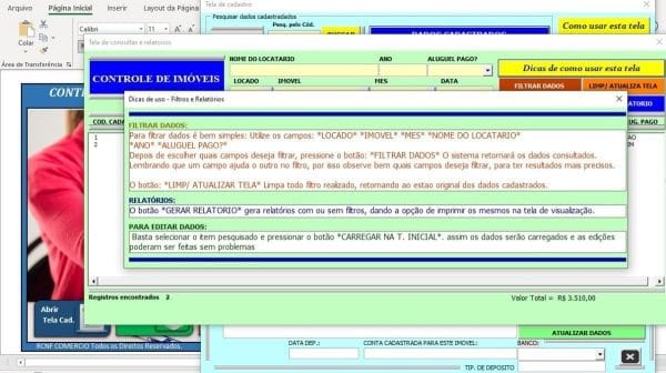 Planilha Excel Controle Aluguel Imóveis Com Recibo Relatório