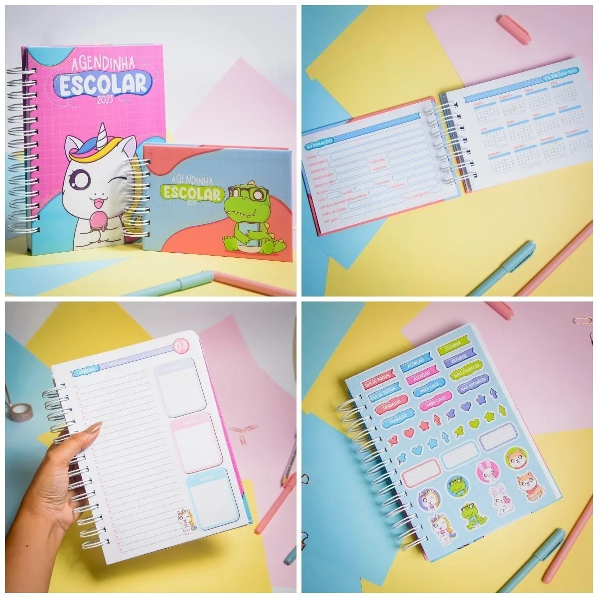 Combo Digital Agendinha Escolar 2023 Unicórnio Coelho