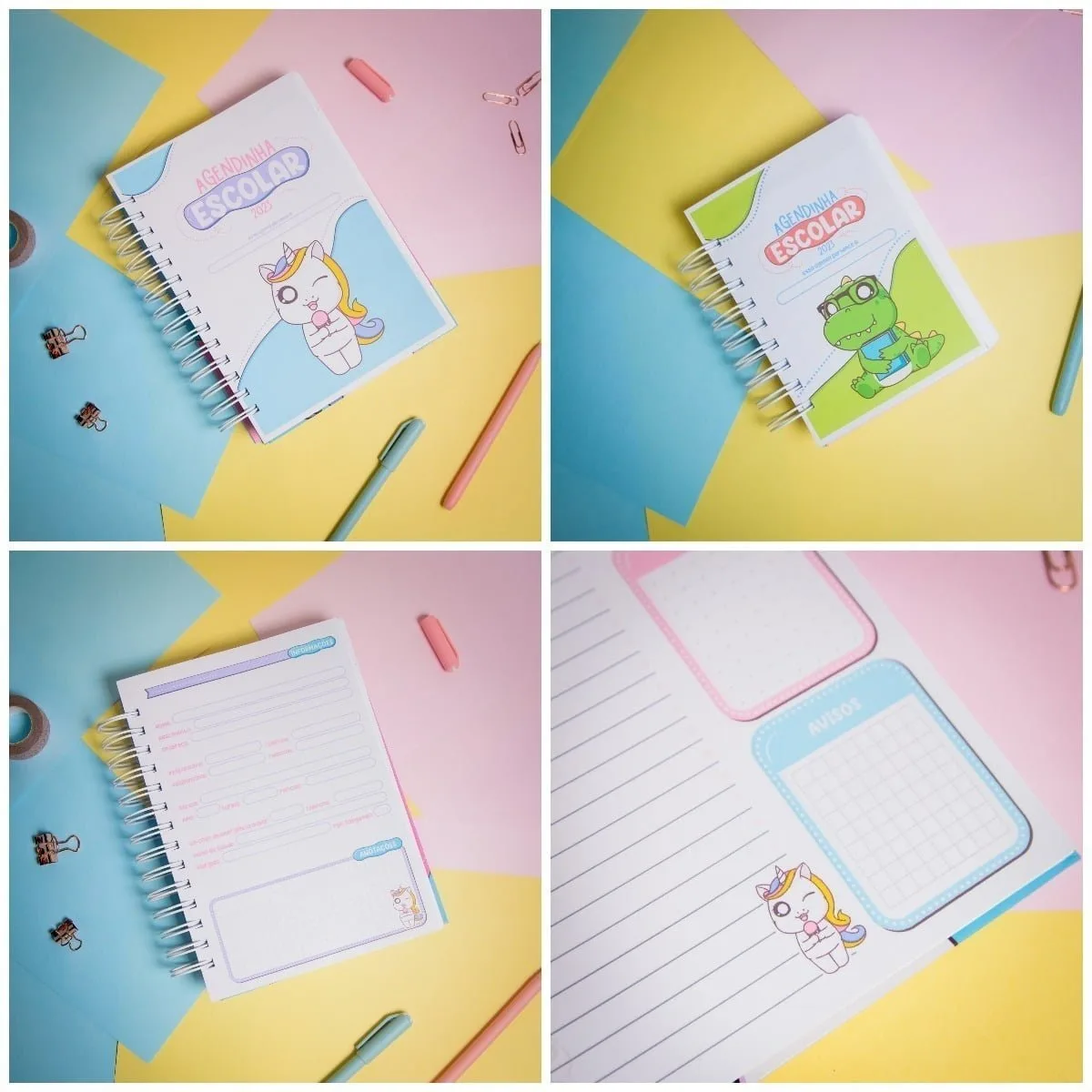 Combo Digital Agendinha Escolar 2023 Unicórnio Coelho